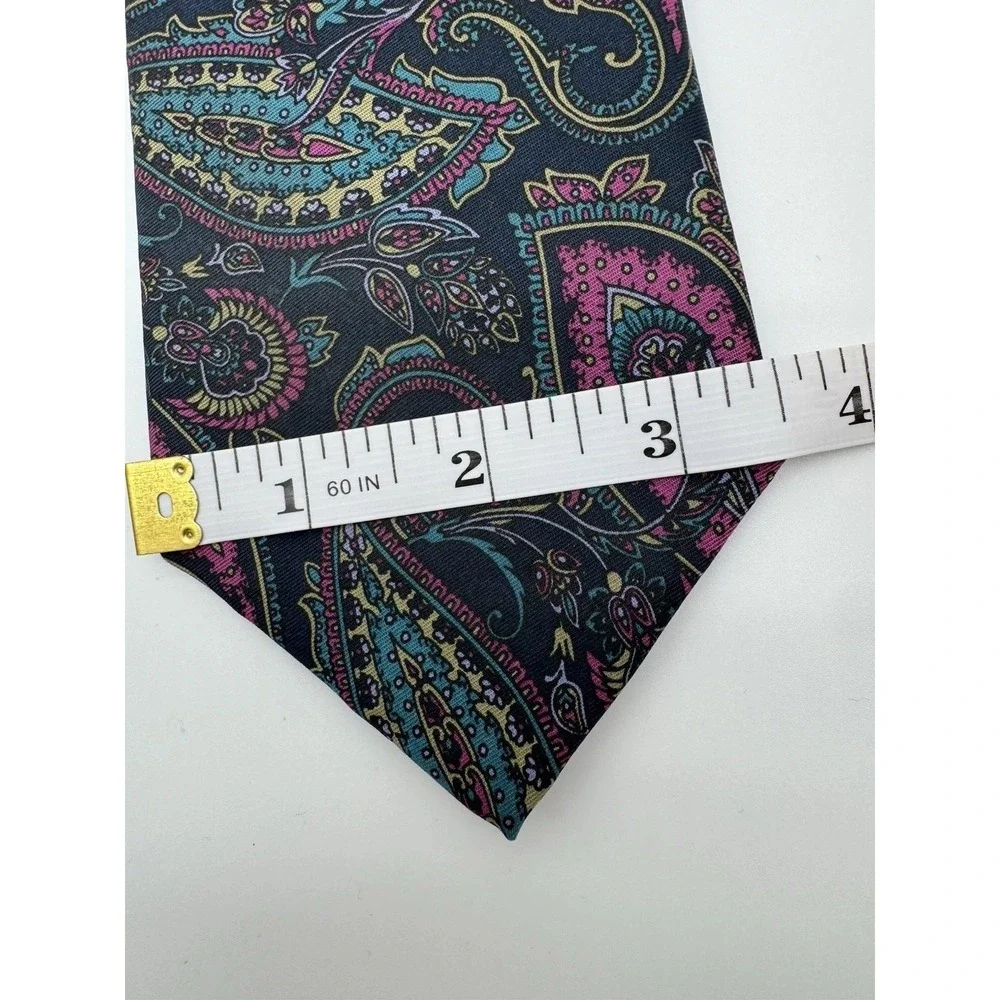 Bert Pulitzer Silk Tie Paisley Black Pink Teal Made in USA Necktie Classic Width